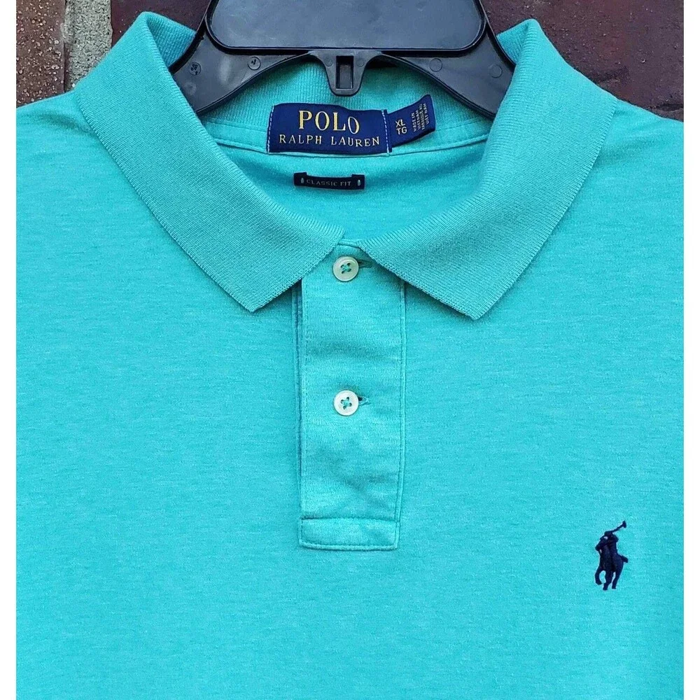 Mens RALPH LAUREN XL Short Sleeve Mint Green Polo Shirt, Classic Fit